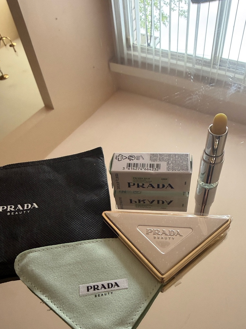 Prada Gold Compact Mirror with mini Prada lip balm! - Picture 4 of 6